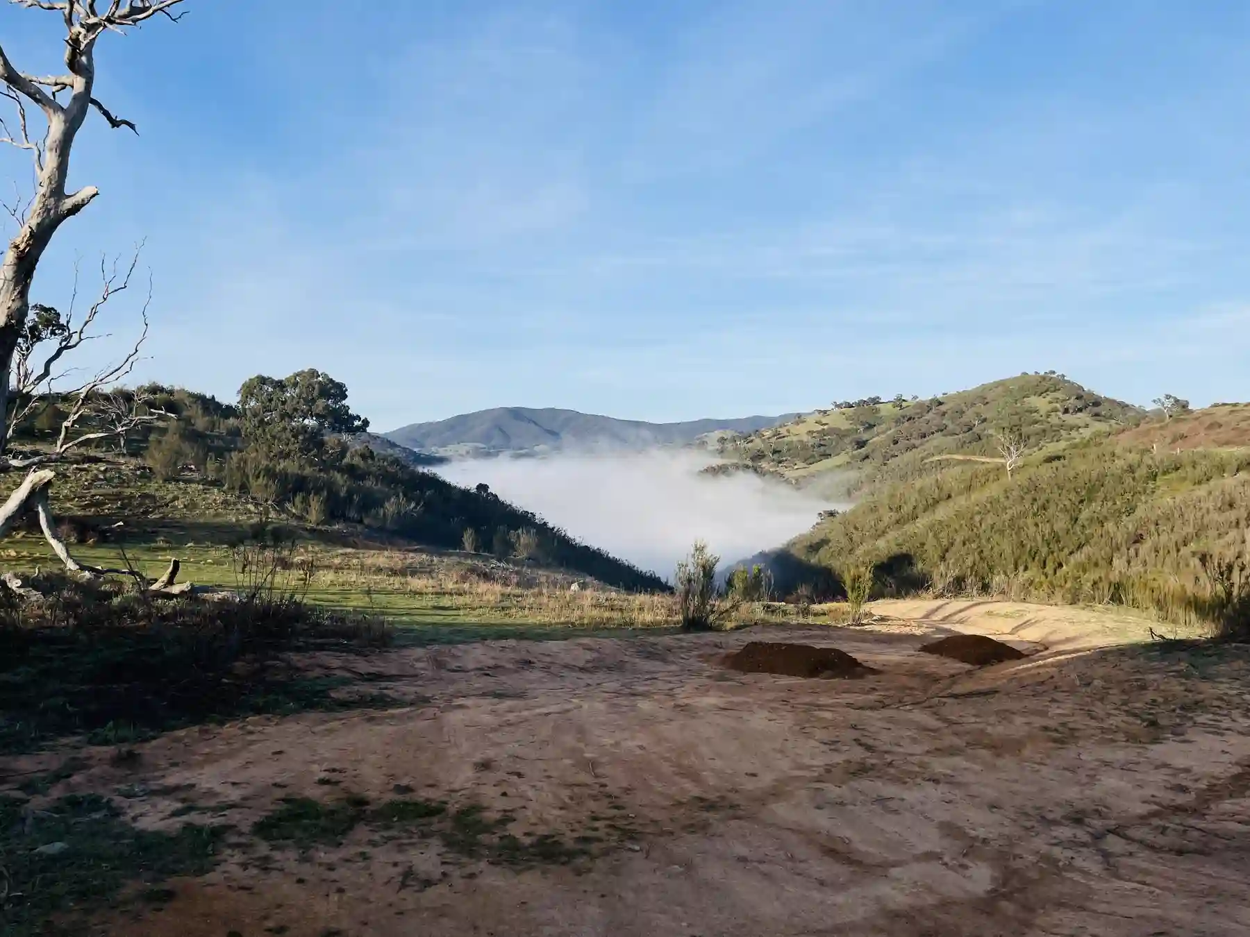 Mist rising through the folds of the land